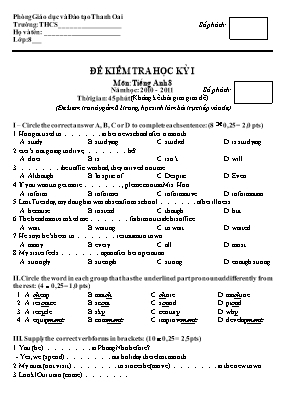 Đề kiểm tra học kỳ I môn tiếng Anh 8 năm học 2010 - 2011